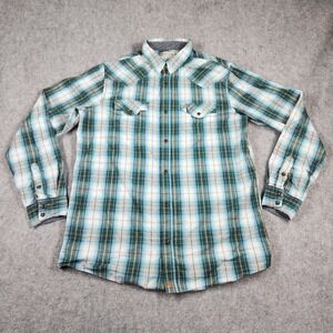 Cody James Western Shirt Mens LT Blue Plaid Pearl Snap Long Sleeve Cotton